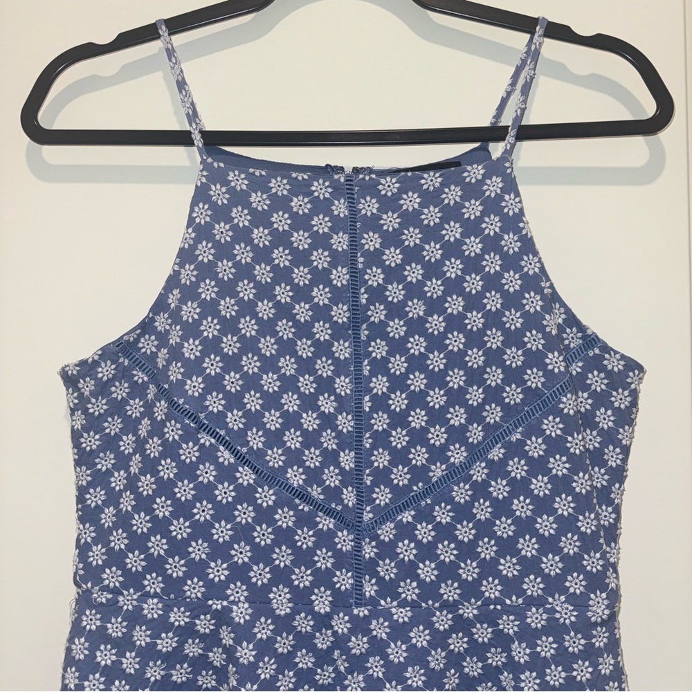 Francesca’s Blue & White Embroidered A-Line Halter Mini Dress - Picture 2 of 5